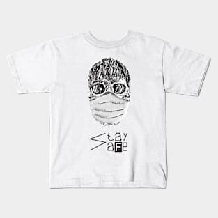 Stay Safe (Dark) BW Edition Kids T-Shirt